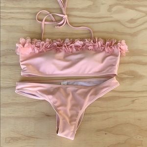 pink floral tube top with strap cheeky suit